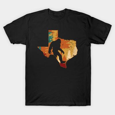 Men Black Print T-shirt Bigfoot Retro Vintage Sasquatch Texas No-Cut Transfer Paper Print Cotton Tshirt