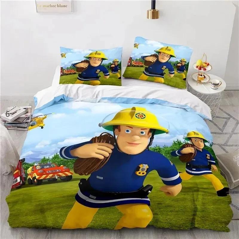Cartoon Fireman Sam Toys Bedding Collection Duvet Cover Bed Collection Quilt Cover Pillowcase Comforter King Queen Size Boys Adult Bedding Collection