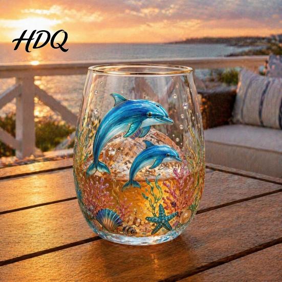 Functional Collectible Glass Cup Ocean-Themed Cup Jellyfish/Dolphins/Sea Turtles/Octopus Hand-Painted Thickened Drinking Durable Heat Resistant for