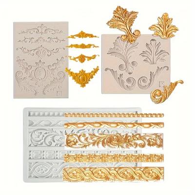 3pcs Baroque Silicone Molds, Border Chocolate Scroll Fondant Mold, For Baroque Cake, Lace Cake Cupcake Decorating, Candy, Polymer Clay, Resin