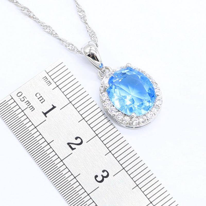 Light Blue Semi-Precious Color Jewelry Sets For Women Wedding Bracelet Necklace Pendant Earrings Ring With Gift Box