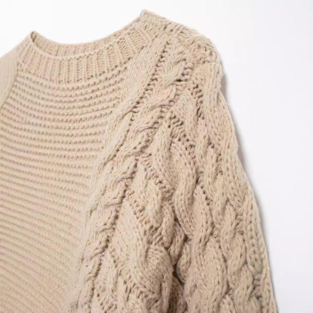 European & American Style Autumn Loose Cable Knit Sweater - Women's Round Neck Pullover
