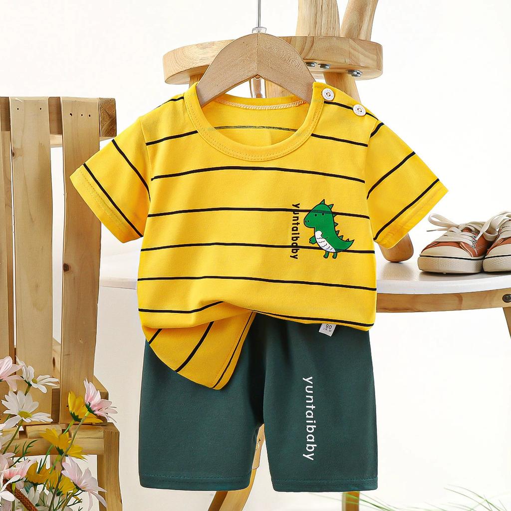 Set di Abbigliamento Estivo per Bambini Set T-shirt a Maniche Corte con Stampa di Animali Cartoni Animati Pantaloncini 2 Pezzi per Bambini e Bambine Morbido Cotone Abbigliamento Casual Quotidiano per Bambini