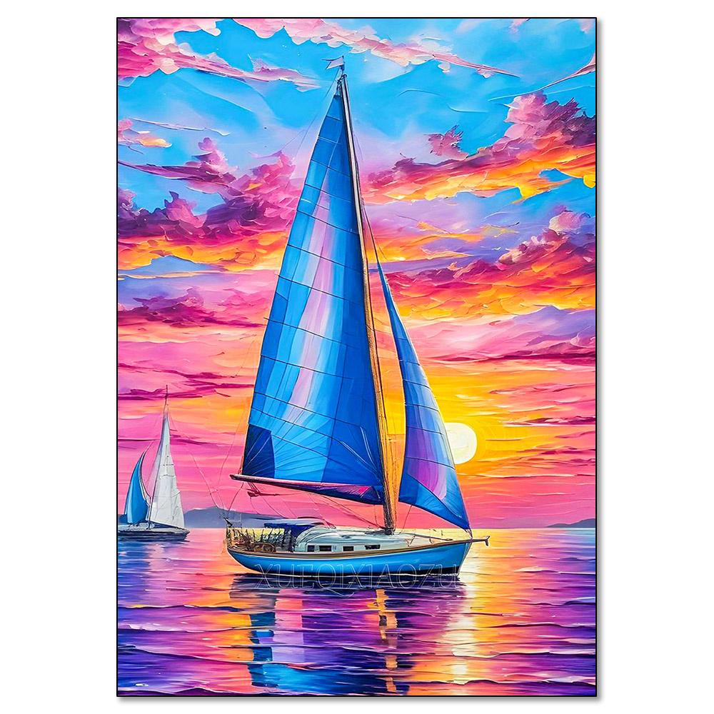 DIY Diamond Painting Kit Landscape Cactus Sailboat Sunset Full Diamond Mosaic Cross Stitch Gemstone Inlay Room Decoration Gift