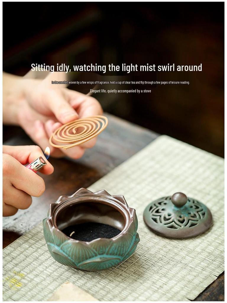 Ceramic Lotus Incense Burner for Mugwort & Sandalwood - Home Health Care Decor.