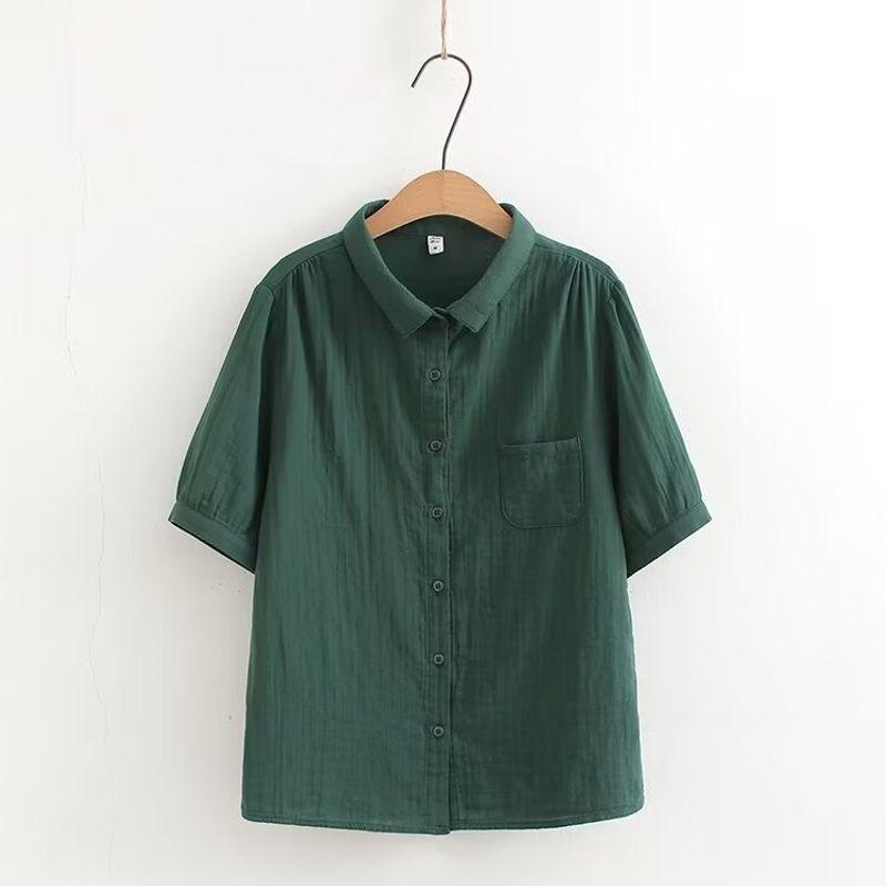 

2024 Summer Clothing New Short-Sleeved Cotton Shirt Women s Loose Easiest for Match Artsy Pure Cotton Soft Women s Half-Sleeved White Shirt Dark green M 45.00 kg-57.50 kg
