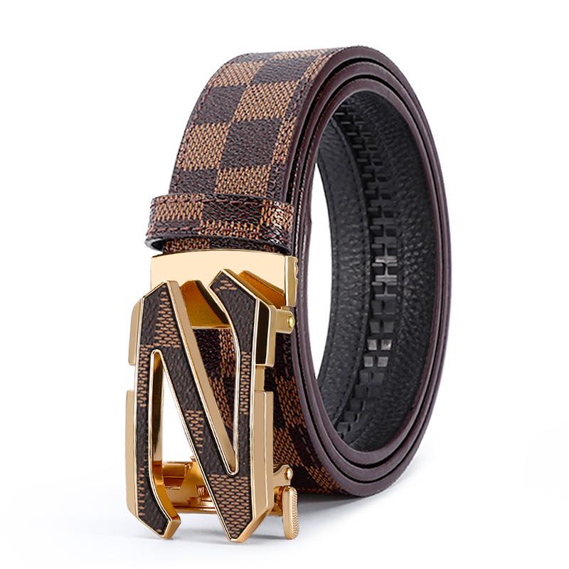 Men's Trendy Leather Belt with Letter Alloy Automatic Buckle - Versatile for Casual and Business Wear