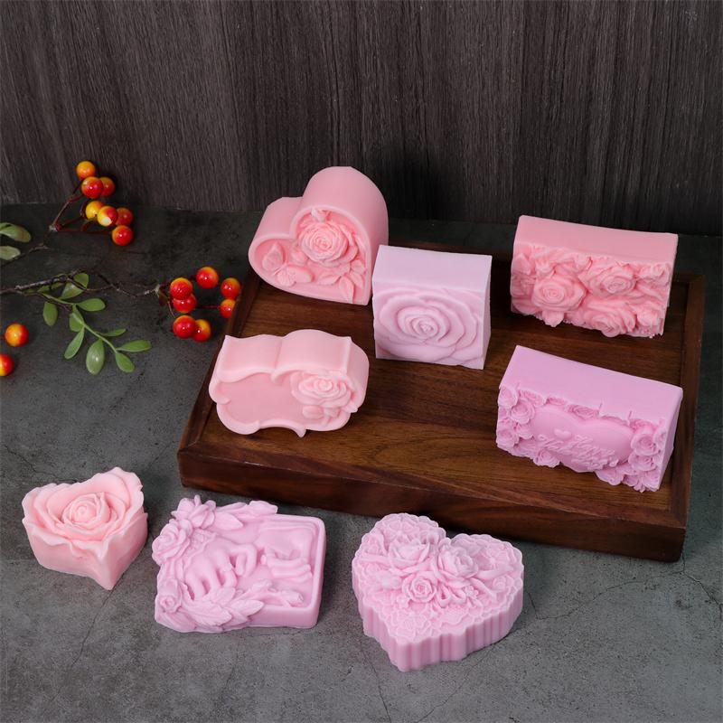 3D Love Rose Silicone Soapr Molds DIY Wedding Valentine's Day Heart Rose I Love U Silicone Soap Candle Mold Craft Art Candle