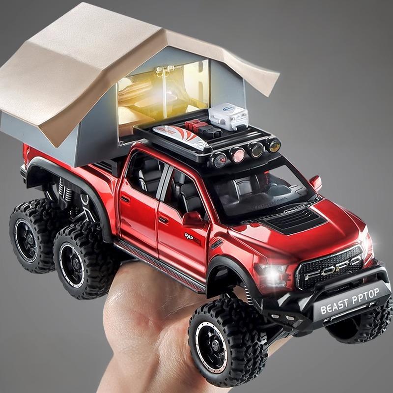 1/24 Scale  Ford F150 Camping RV Alloy Metal Diecast Off Road Pickup Truck Model Car Sound & Light Ornaments Gifts for Kid Boyfriend Present
