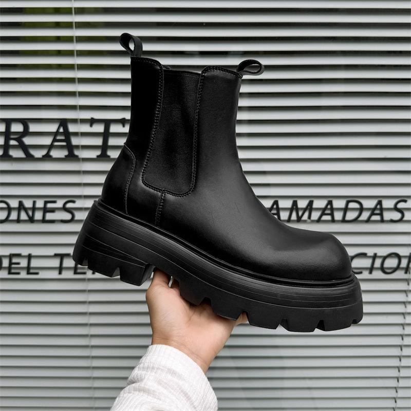 Stiefel Chelsea Stiefeletten Britischer Stil Herbst Neu Großer Kopf Erhöhend Dicke Sohle Mittleres Rohr Zigarettenstiefel