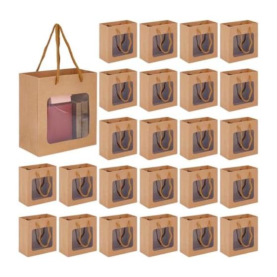 BENECREAT 30 шт. Подарочные пакеты для рукоделия 14,9x14x7,1 см Бумажные пакеты с ручками и прозрачным окошком Сумки для переноски для дней рождений, свадеб, Дня святого Валентина
