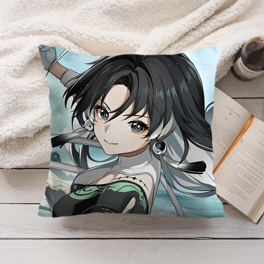 Jianxin Wuthering Waves Cushion Cover Silky Short Plush Invisible Zipper Dustproof Sofa Pillow Case For Home Decor