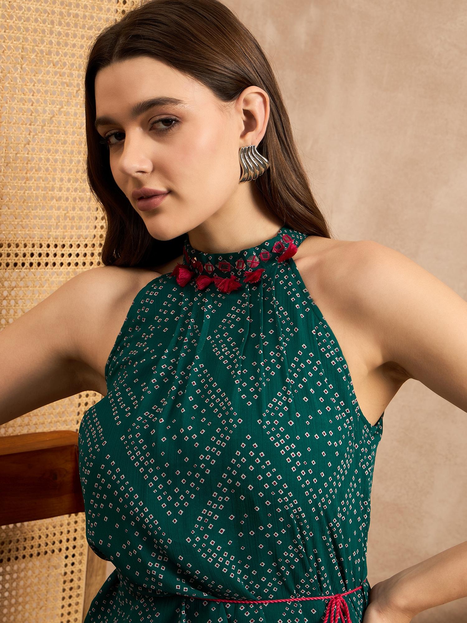 

Ethnic Motif Aline Cocktail Dress for Party and Beach in Blue and Green Color XXL зелений