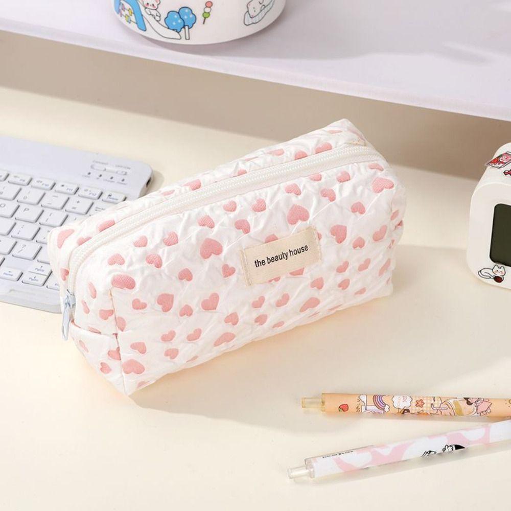 Love Heart Pen Bag High Capacity Stationery Organizer Cute Stationery Bag  Office