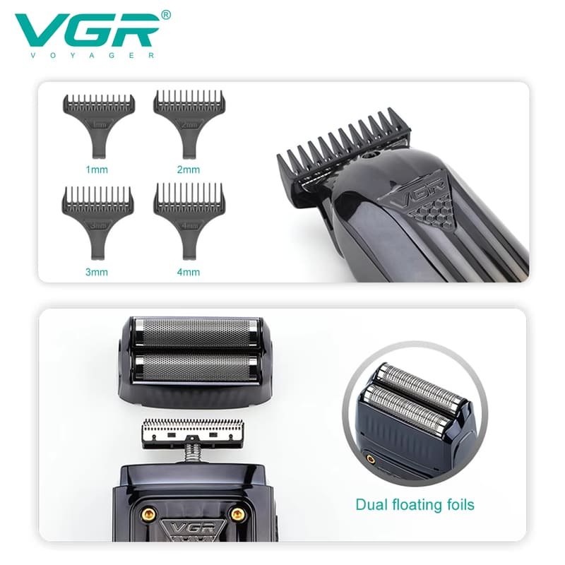 VGR V-644 Three-piece Haircut Combination Electric Shaver Professional Men's Hair Clipper Carved Electric Hair Trimming with Digital Display