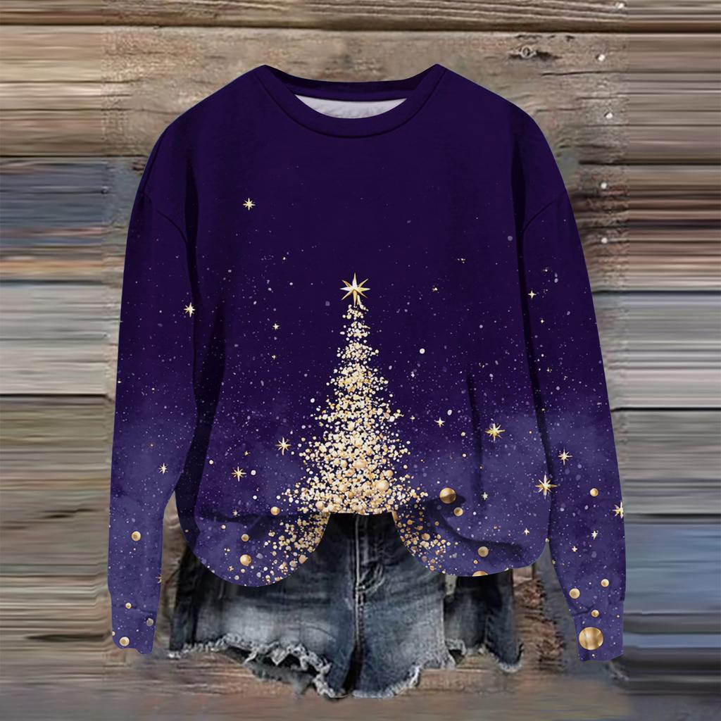 Women's Fashion Printed Long Sleeve Loose Round Neck Sweatshirt Top Fall