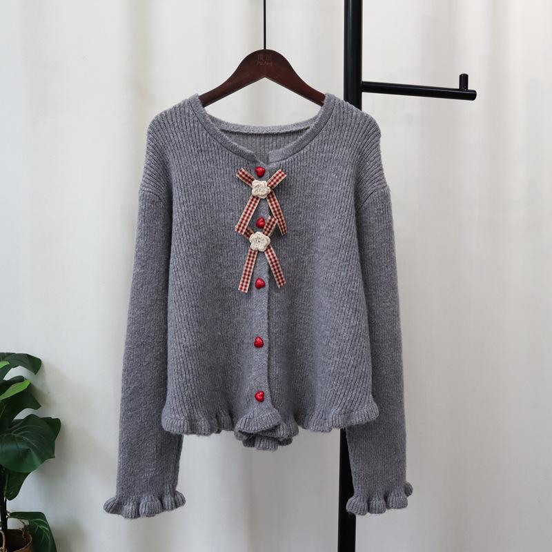 

Осень и зима новый трехмерный цветочный вязаный кардиган дизайн мягкий восковой милый темперамент свитер куртка женская one size fits all серый