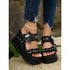 Ladies Mary Jane Muffin Slippers Retro Chain Foreign Trade Muffin Slippers