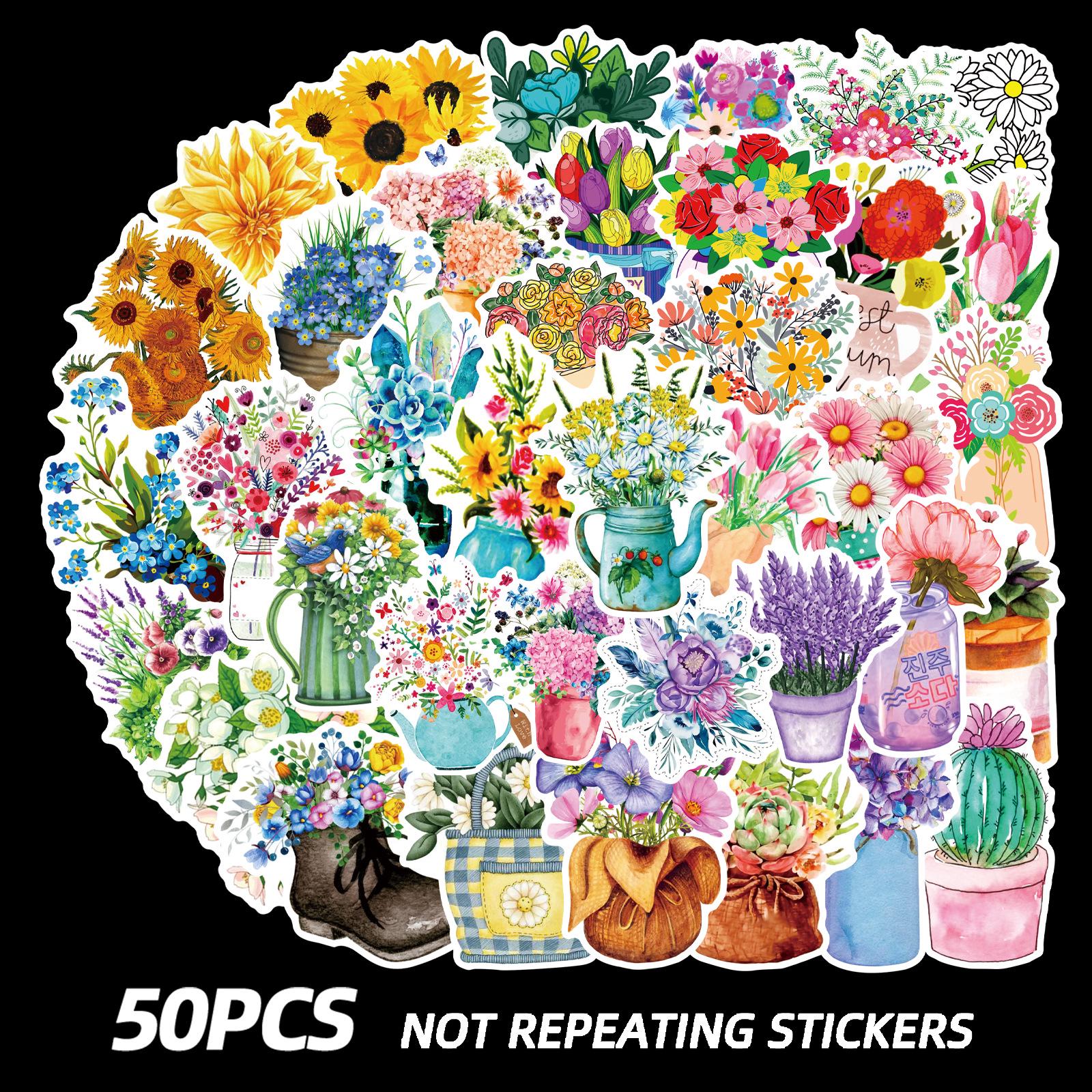 50 Waterproof Floral Graffiti Stickers for Phone Cases, Guitars, Tablets, Laptops 50 Unique Pieces