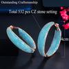 Luxury Turkish Light Blue Cubic Zirconia Large Loop Hoop Earring for Women Fashion Statement Light Gold Plated Jewelry