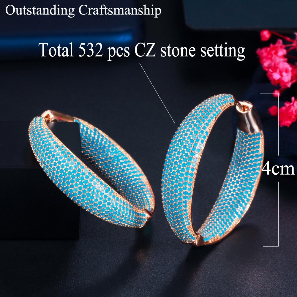 Luxury Turkish Light Blue Cubic Zirconia Large Loop Hoop Earring for Women Fashion Statement Light Gold Plated Jewelry
