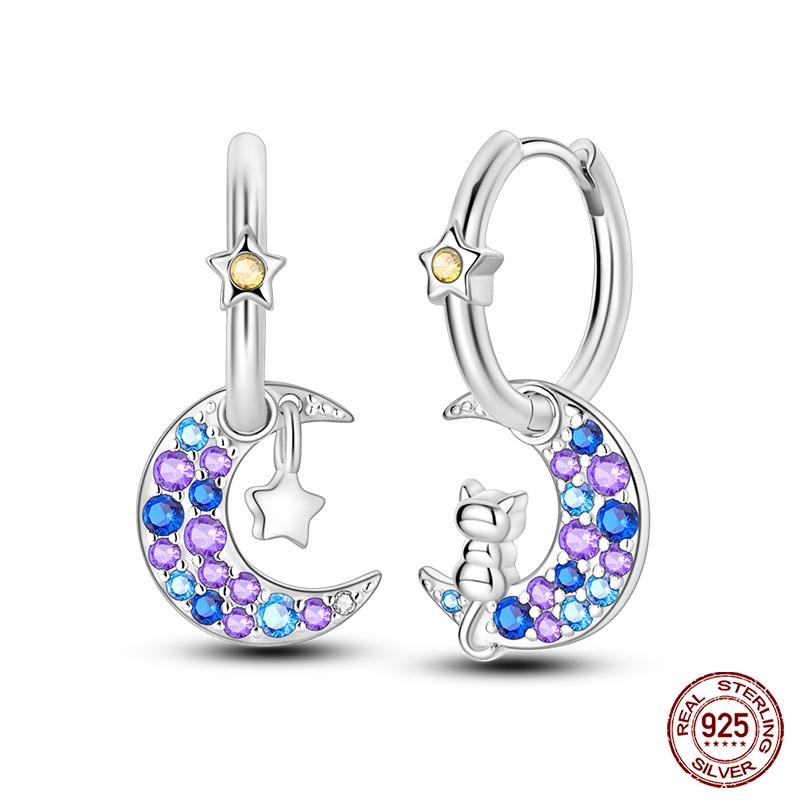 New 925 Sterling Silver Hope Rainbow Flower Earrings For Women Sparkling Colored Zircon Star Koi Earrings Party Jewelry
