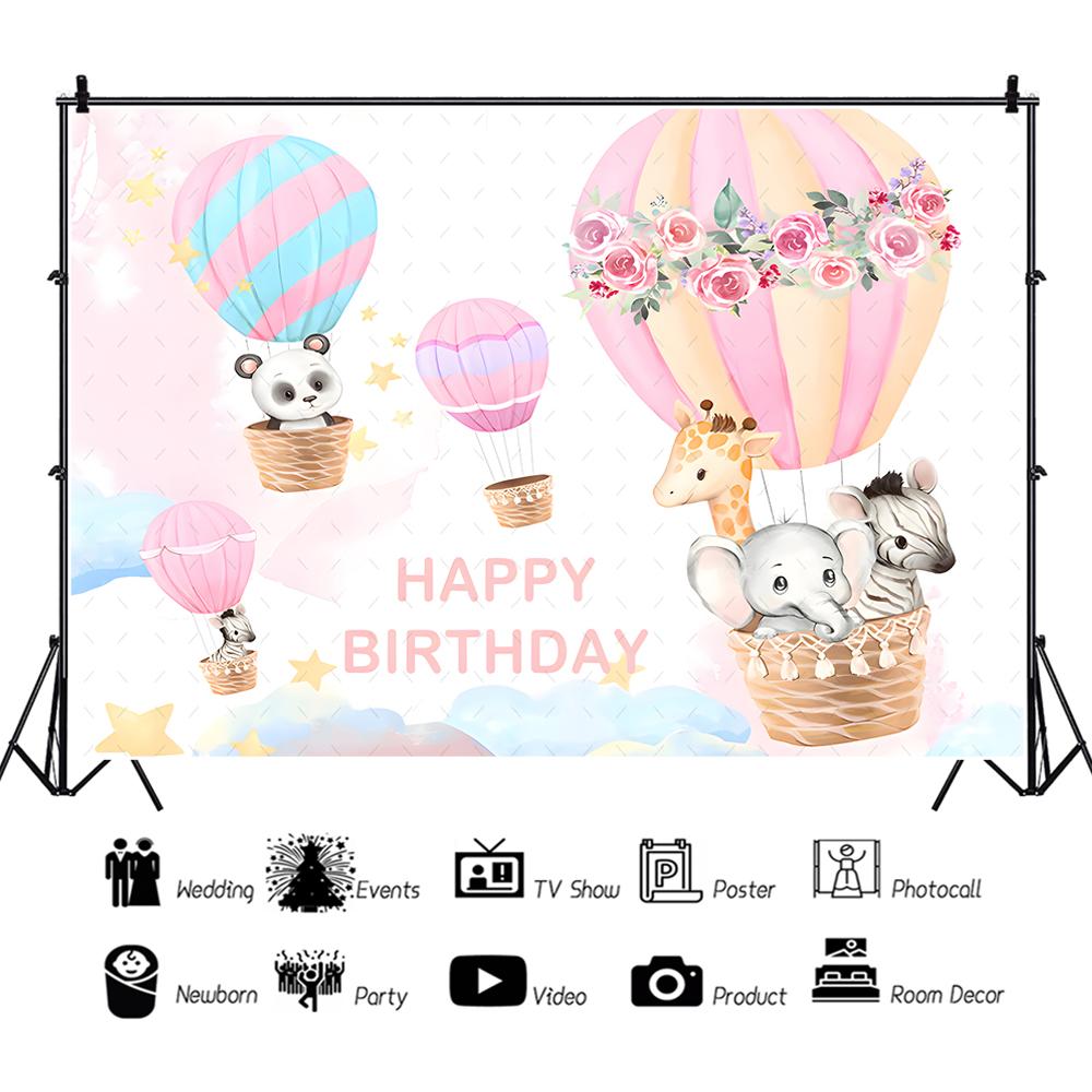 Customized Cute Bear Backdrop Hot Air Balloon Jungle Animals Photography Background for Baby Shower Birthday Nursery Decoration