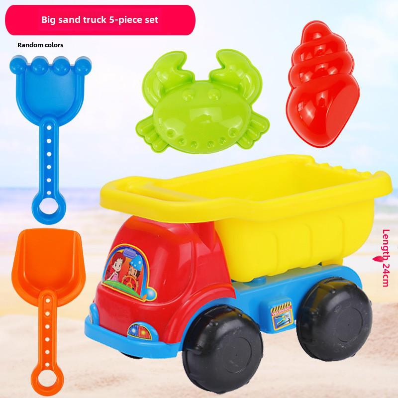 Strandspielzeug-Set für Kinder: Sandwerkzeuge, Sanduhr, Spielzeugauto und Eimer