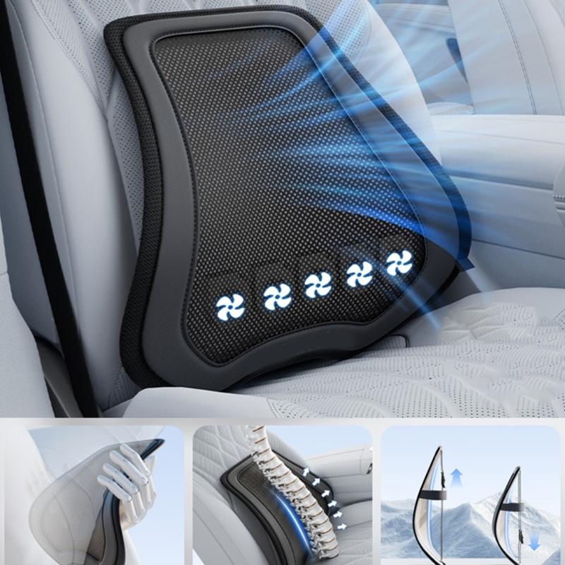 Mesh Car Lumbar Support Pad with Fan Function, Ergonomic Vehicle Seat Back Support Cushion for Daily Driving Comfort