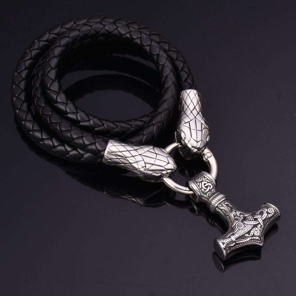 Explosive Nordic Viking Stainless Steel Snake Head Thor 'S Hammer Pendant Necklace Men 'S Jewelry 