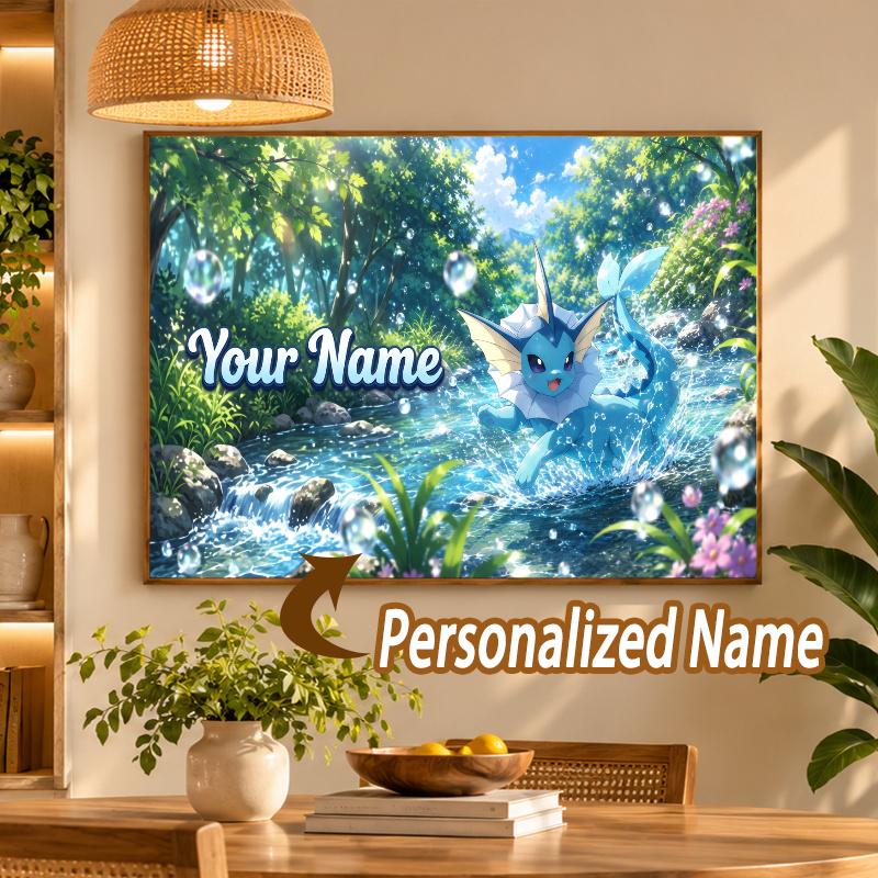 Vaporeon Custom Name Diamond Painting Personalized 5D Full Drill DIY Diamond Art Home Decor