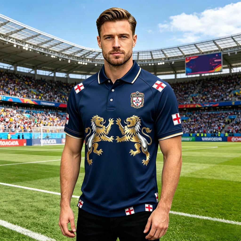 Klassiek Heren Poloshirt Voetbalshirt met Bedrukt Engeland Embleem en Badge Ontwerp Geschikt voor Casual en Sportkleding