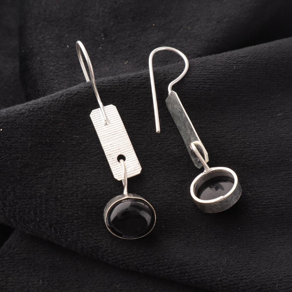 Black Tourmaline Gemstone 925 Stamped Silver Jewelry Handmade Boho Earrings 1.9" EE-168-28