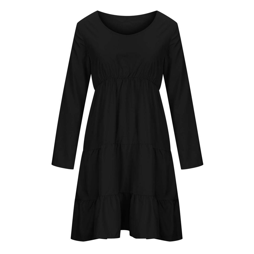 Women's Fashion Long Sleeve Round Neck Color Big Swing Beach Dress