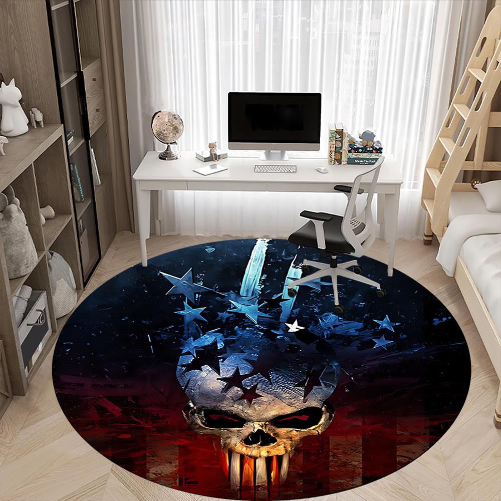 1 Stück Punisher Schädel Büro Runder Teppich, Matte Geeignet für Büro, Unter Bürostühlen Schlafzimmer Wohnzimmer Heimdekoration, Raum Deko