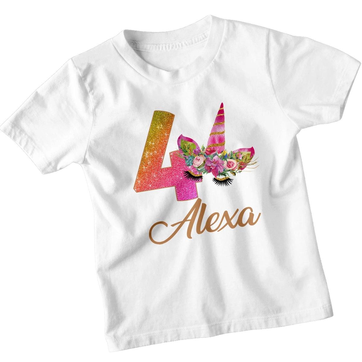 

Personalised Unicorn Birthday T-Shirt Any Name Age Boys Girls Rainbow Kids Tee 120