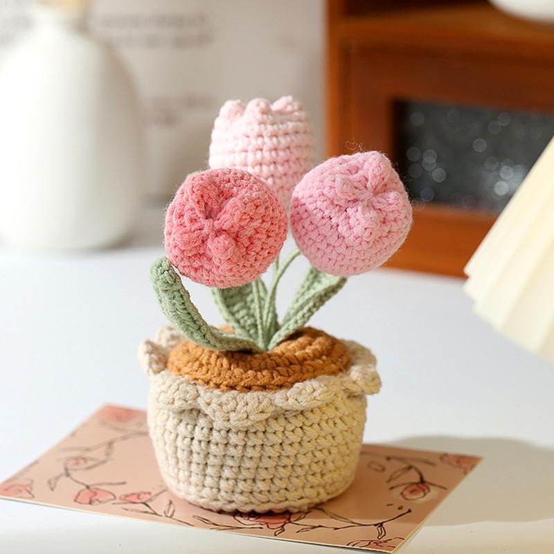 

1 шт., плетеное вручную украшение для салона автомобиля, прекрасный тюльпан, растение в горшке, предметы интерьера ручной работы, подарок на День матери