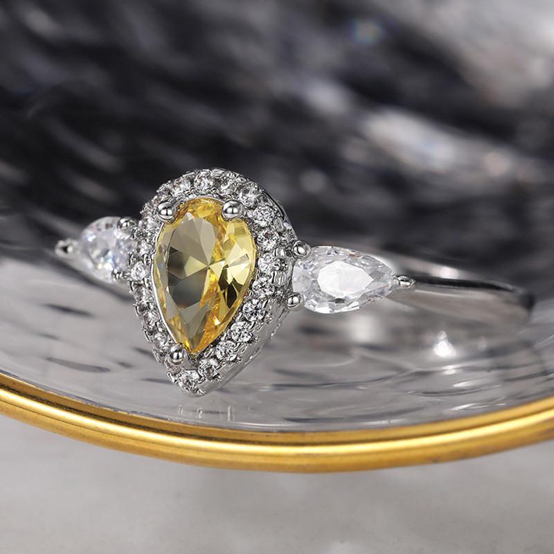 925 Sterlingsilber Ehering für Damen Luxus Gelb Rosa Zirkon Edelsteinringe Echtschmuck Großhandel