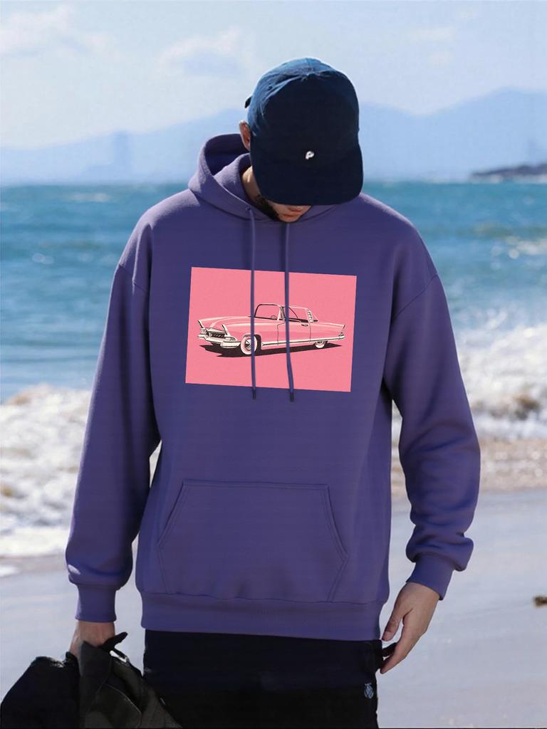 Pink Personality Car Printing Men Hoodie Hip Hop Loose Hoody Autumn Fleece Unisex Hoodies Pocket All-Match Man Sportswear
