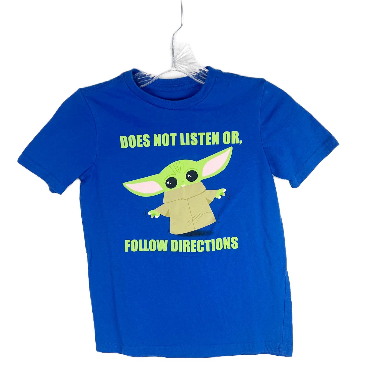 Star Wars Shirt Youth Small Blue Short Sleeve Grogu Baby Yoda Short Sleeve Tee 100