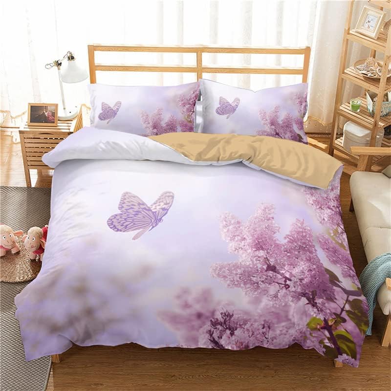 Beautiful Butterfly Duvet Cover Set Twin King SizeButterfly Floral Print Bedding Set for Girls WomenBoho Style Comforter Cover