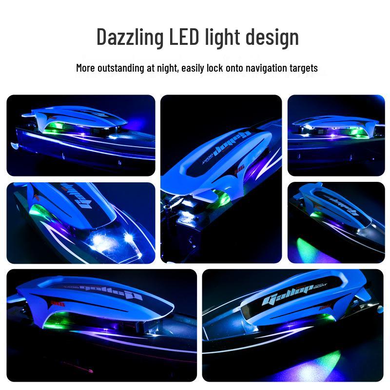 2.4G High-Speed Remote Control Waterproof Electric Speedboat with Lights for Kids