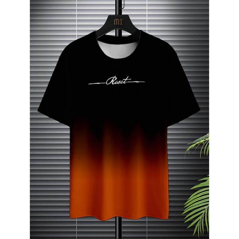 Sommer Rund Hals 3D Gradient Bokstaver Trykk Topp Fasjonable Casual Kortarmede Herre T-skjorter