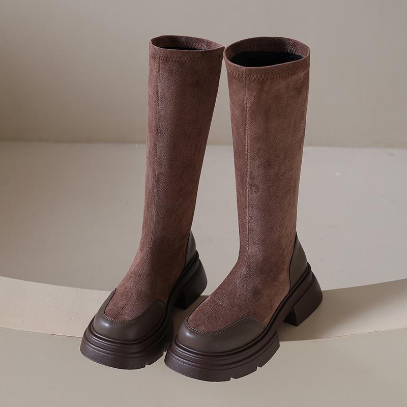 

Сапоги 2025 осень новые тонкие сапоги на толстой подошве женские сапоги-рукава универсальные модные простые на толстом каблуке эластичные сапоги 40 коричневый
