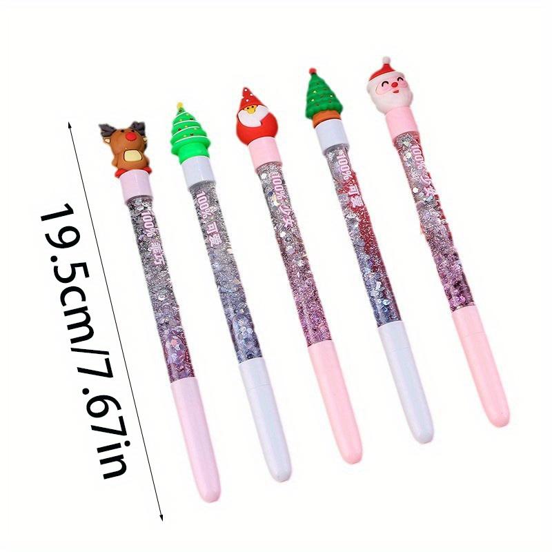8/ 16 PCS Christmas Colorful Oil Flowing Sand Pen 0.5mm Black Multiple Styles Smooth Neutral Pen for Kid Good Quality Stationery Back To School