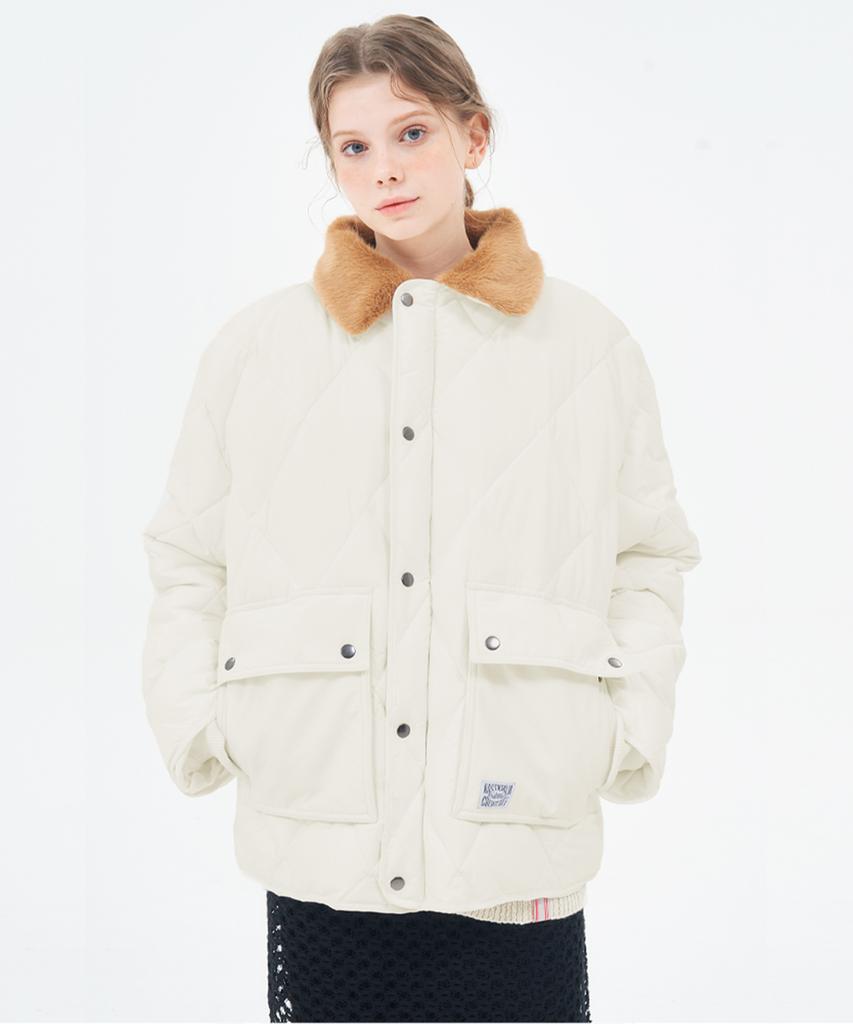 Np Studio Union Quilted Fur Collar Short Padded Jacket Ivory