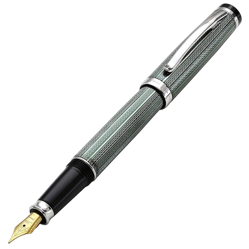 Xezo Incognito Diamond Cut Serial Medium Fountain Pen, Zinc Slate Lacquer, Platinum Plated.