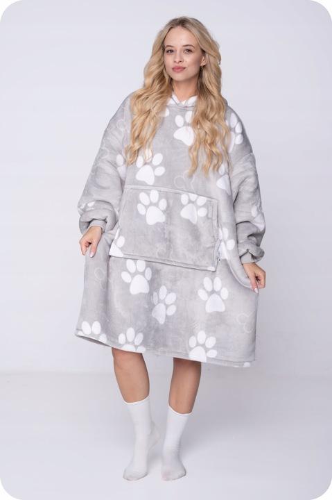 Blanket Sweatshirt Oversize Warm Thick Blanket Sweatshirt 2in1 Paws Furry [Kb-W32]
