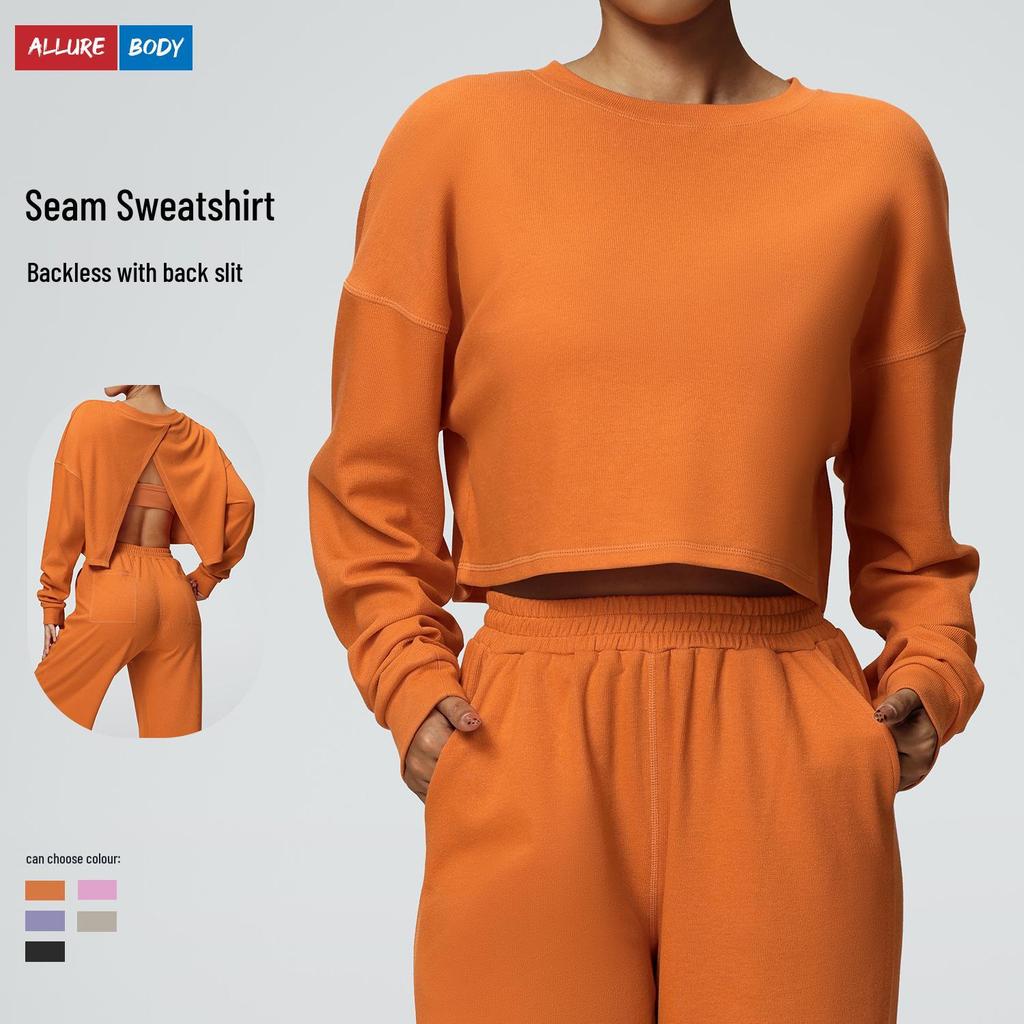 New Casual Round Neck Long Sleeve Sweatshirt for Autumn/Winter - Short, Loose, Fashionable T-Shirt for Fitness & Running