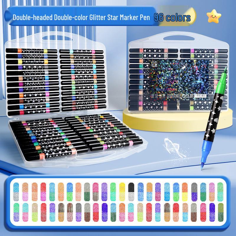 Dual-Tip Glitter Acrylic Marker for Kids - Soft Tip, Double Color, Ideal for Children's Art and Coloring Projects